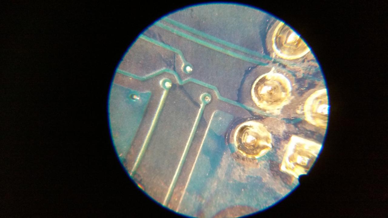 A view of the trace to cut to fix the EYESPI connector.