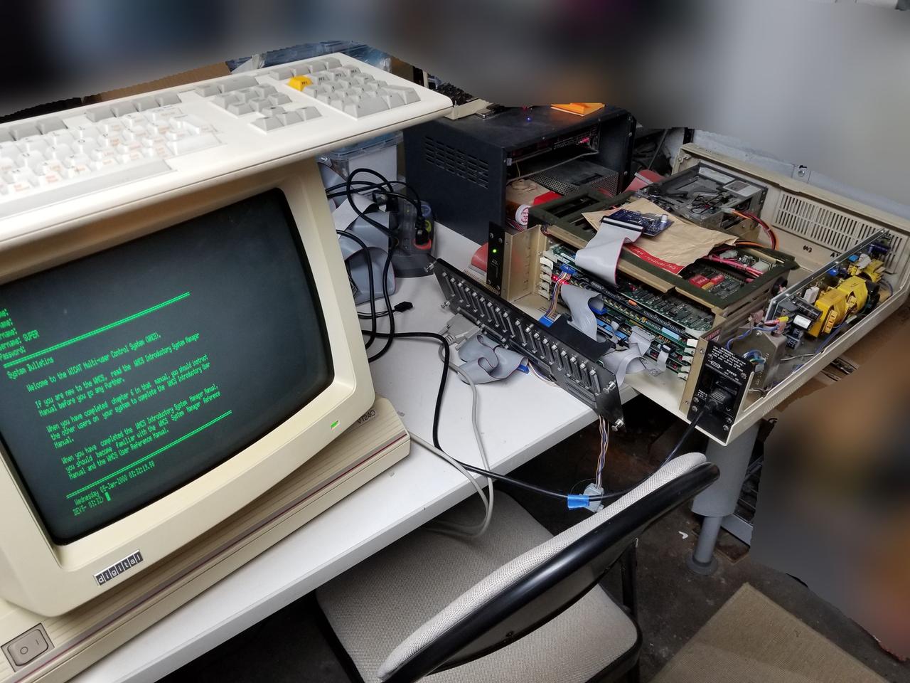 A picture of the ZuluSCSI running inside our WICAT S2150, connected to a DEC VT240 with colour VR241 monitor.